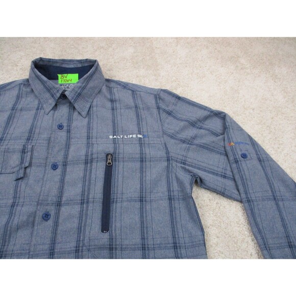 Salt Life Shirt Adult Medium M Blue Fishing Performance Button Up UVapor Mens - Picture 3 of 11